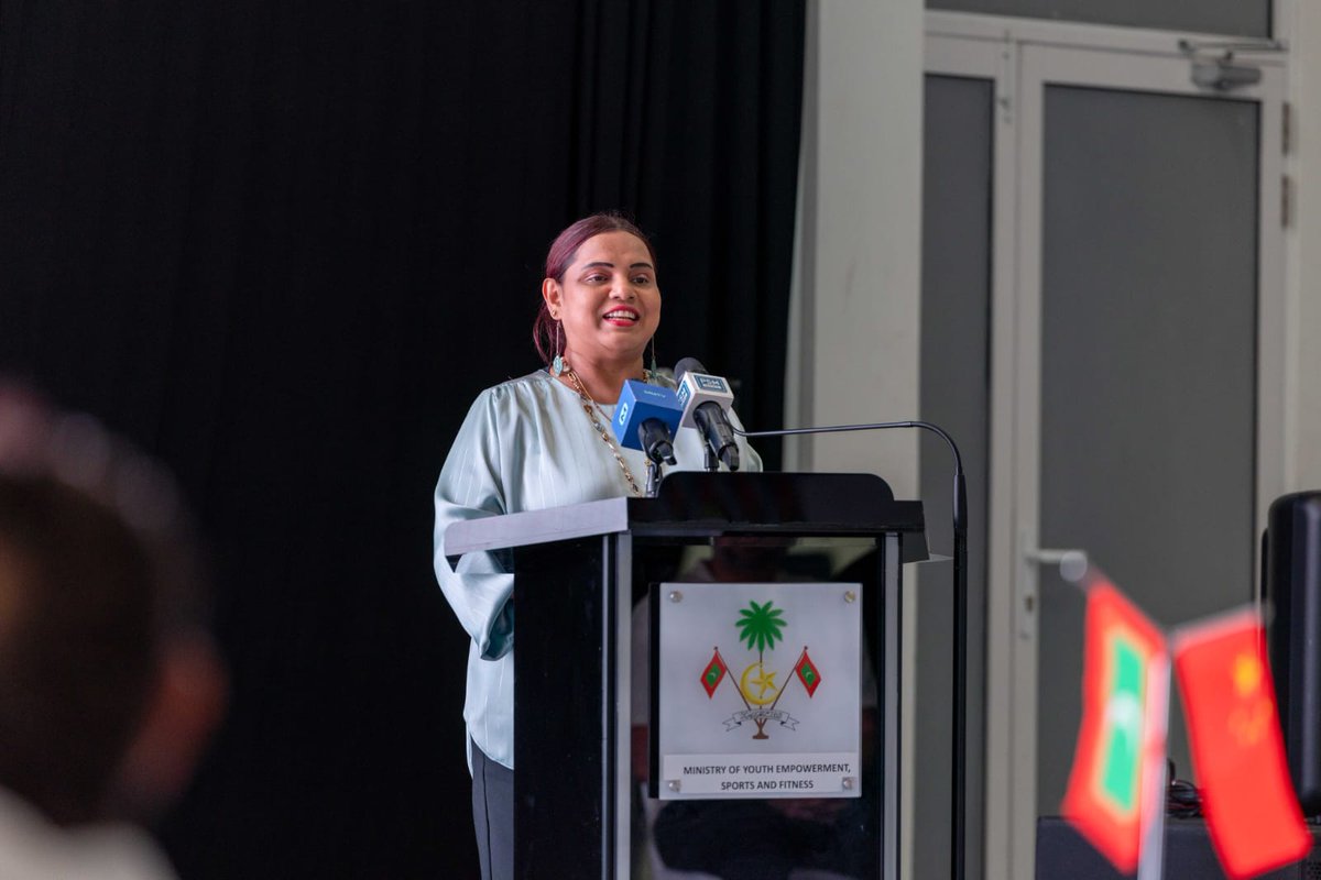 MoFAmv's tweet photo. Minister @IruthishamAdam attended a ceremony to handover sports equipment by the People's Government of Yunnan Province to Maldives

She expressed gratitude to the Govt and the People of China for the steadfast support in developing sports &amp; enhancing the quality of life in 🇲🇻 https://t.co/rQ5yU3E1wR