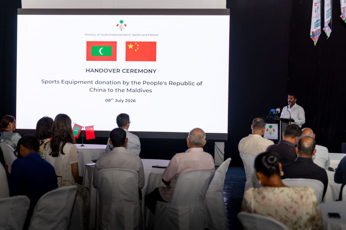 MoFAmv's tweet photo. Minister @IruthishamAdam attended a ceremony to handover sports equipment by the People's Government of Yunnan Province to Maldives

She expressed gratitude to the Govt and the People of China for the steadfast support in developing sports &amp; enhancing the quality of life in 🇲🇻 https://t.co/rQ5yU3E1wR