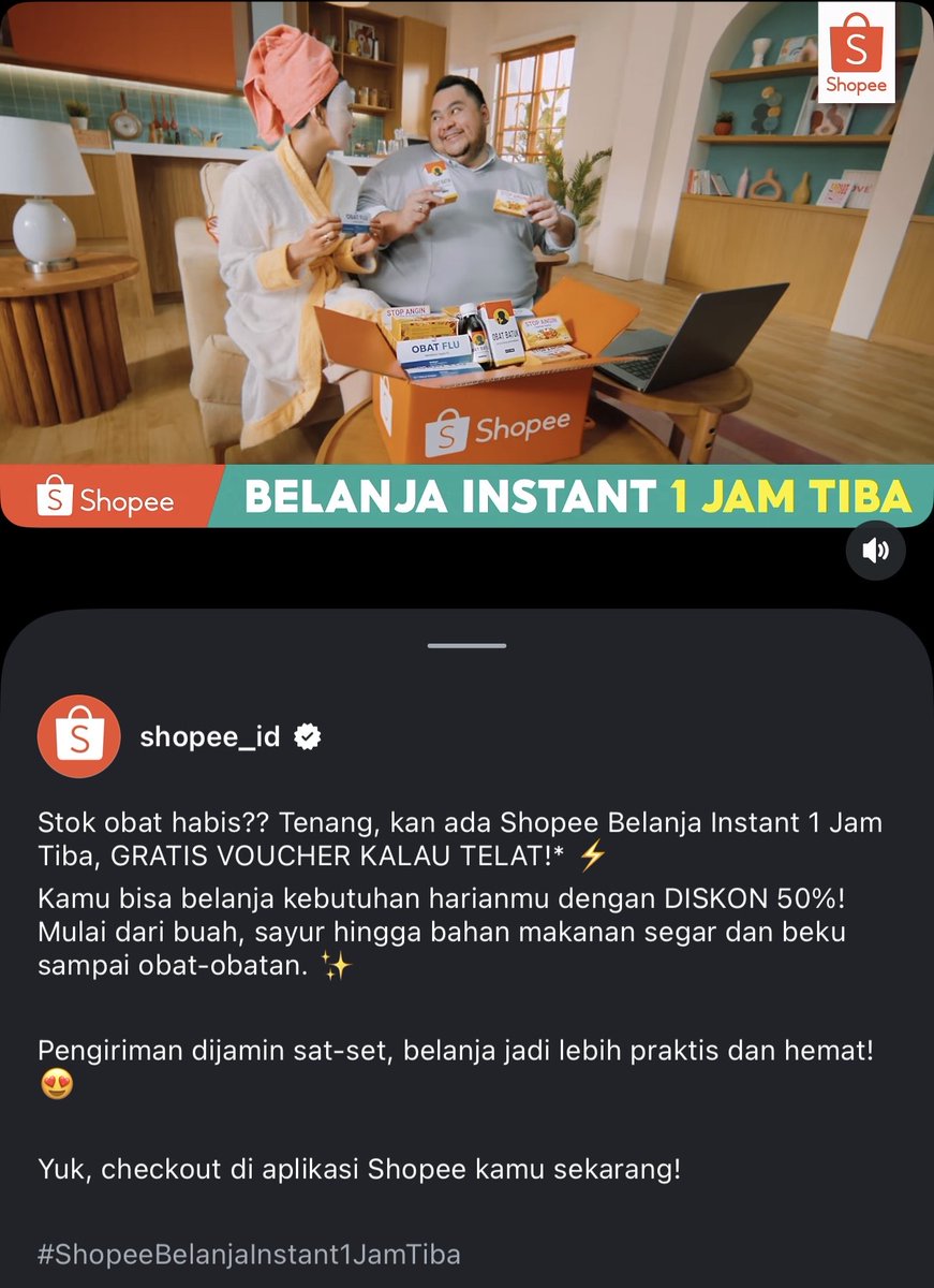 jessicantikaaa's tweet photo. pernah gak sih mau masak tapi sayur habis, nugget kosong, terus badan kurang enak? relate 😭 untung ada #ShopeeBelanjaInstant1Jam tiba yg siap bantu kirim semuanya. praktis banget apalagi ada diskon 50% dan gratis voucher klo telat jd gk perlu khawatir lagi https://t.co/ROlTX4x8yI