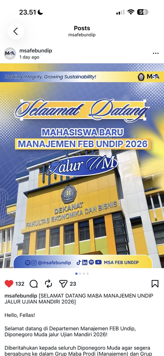273O7's tweet photo. siapa yang kemarin lolos di manajemen undip? jangan lupa chat narahubung prodi yaa buat gabung ke grup prodi di line 🫶 masih belum banyak yang masuk ke grupnya nih 🥲 https://t.co/h1aeogpttn