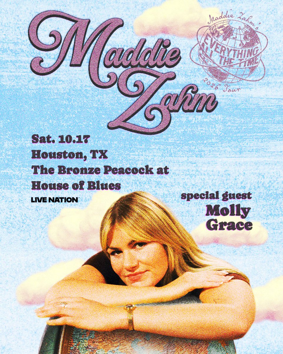 HOBHouston's tweet photo. SUPPORT ADDED! 💜
Molly Grace will be joining Maddie Zahm live at The Bronze Peacock at House of Blues Houston on Saturday, October 17th. ☁️

🎟️ https://t.co/rnPxHCkbfl https://t.co/2rSbBxllgV