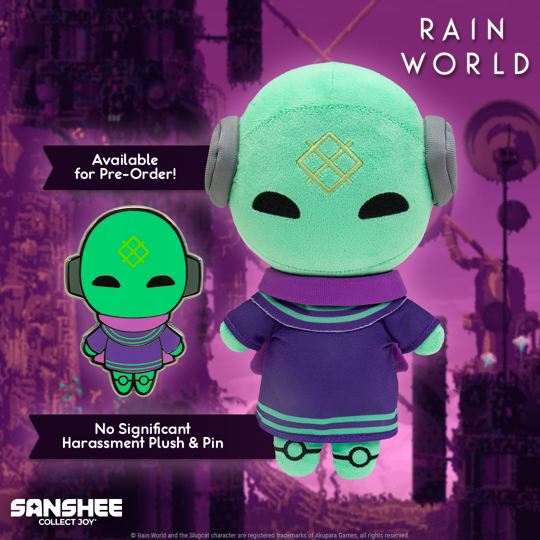 TeamSanshee's tweet photo. No Significant Harassment wants to be your roommate! Preorder this jubilant joker from #RainWorld for both the Collector’s Pin &amp; Plush!

https://t.co/HFfY840JOP https://t.co/IHH3ETdLi1