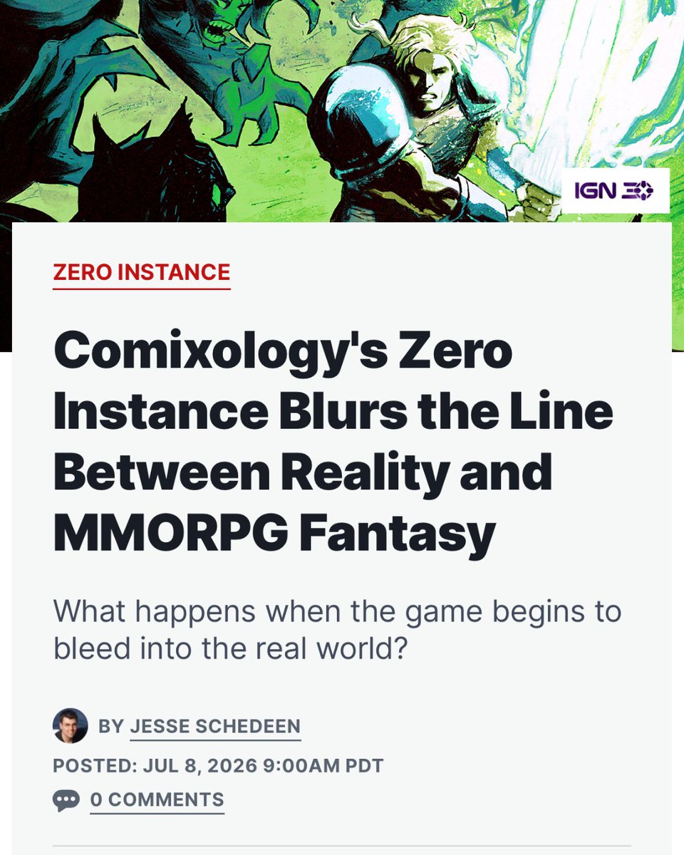 Comixology's tweet photo. What happens when the final boss escapes the screen? 💀

It's National Video Game Day &amp; @IGN has the exclusive look at ZERO INSTANCE!

🔗: https://t.co/B6bvhDz8lJ

By Frank Barbiere, Stephen Rhodes, Vic Malhotra, Eoin Marron, Lauren Affe, Taylor Esposito, &amp; Dylan Todd https://t.co/6C8Fur1EaS