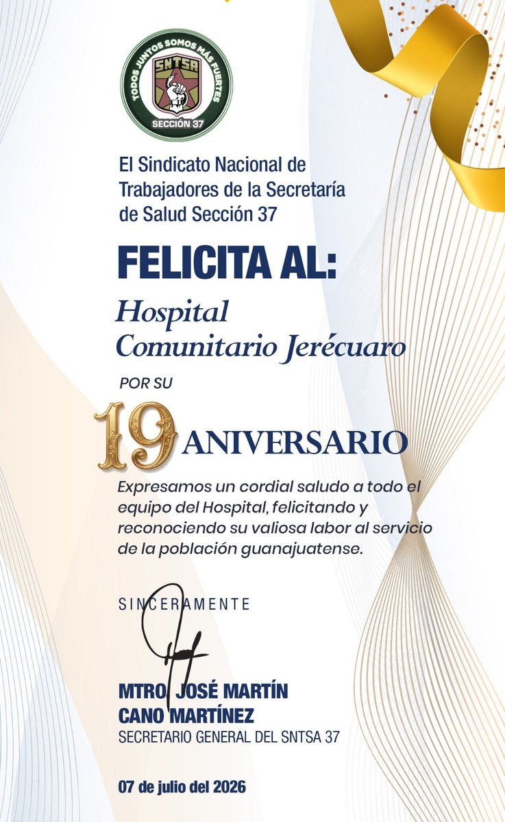 sntsa_37's tweet photo. Felicitamos al Hospital Comunitario Jerécuaro por su 19 aniversario, reconociendo al valioso capital humano que día con día brinda atención con calidad, compromiso y calidez humana al servicio de la población guanajuatense.

Su entrega fortalece la salud y refleja la vocación de quienes hacen posible una atención cercana, digna y humana.