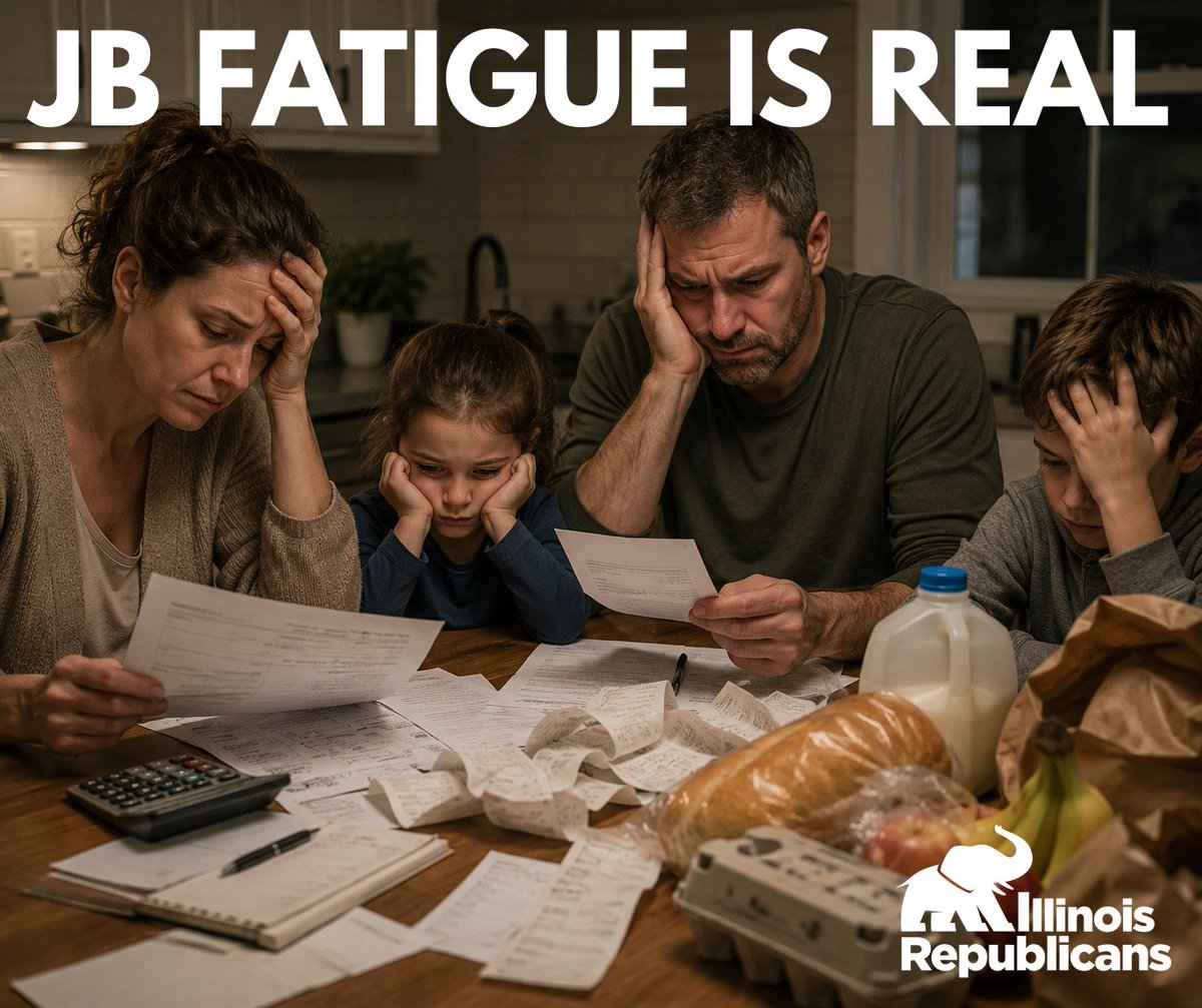 ILGOP's tweet photo. “JB fatigue” is real.

Record budgets. Higher costs. National ambition. Same Springfield machine.

Illinois families are tired of paying more and getting less. https://t.co/XUkfYiwjOn