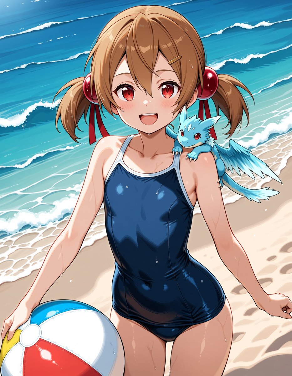 ll_fun__'s tweet photo. シリカとビーチ、ピナも一緒🏖️
泳ぐの、教えてね？

#AIart #AIイラスト #SAO #シリカ #SwordArtOnline https://t.co/kLSI9J23hp