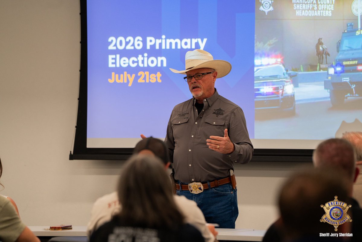 MCSOAZ's tweet photo. With the upcoming elections approaching, Sheriff Jerry Sheridan met with county leaders and valley law enforcement officials to discuss public safety and election security.

Sheriff Sheridan remains committed to protecting every citizen's right to vote and have their voice heard. https://t.co/i1pmwqClLO