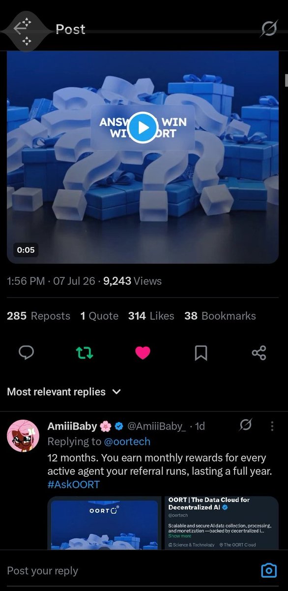 Youngest28's tweet photo. @oortech That's about a year or so since referral rewards last for 12 months.

As in, if you refer an agent, that particular agent earns you rewards which lasts through 12 months. And u earn per ref.

Good incentive btw but imma thinks how great it will be if it was infinite or 24 months https://t.co/PwFQvYx0pa
