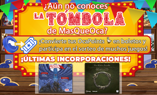 MasQueOca's tweet photo. ¿Conocéis nuestra Tómbola? Convierte tus OcaPoints 🪿en boletos para haceros con juegazos. ¡Es muy fácil que te toque! Estáis a tiempo de participar para llevaros la expa de Elder Scrolls o Burning Banners, entre otros aquí: ➡️https://t.co/KcY70okZx3 https://t.co/ObDb3K6QCh