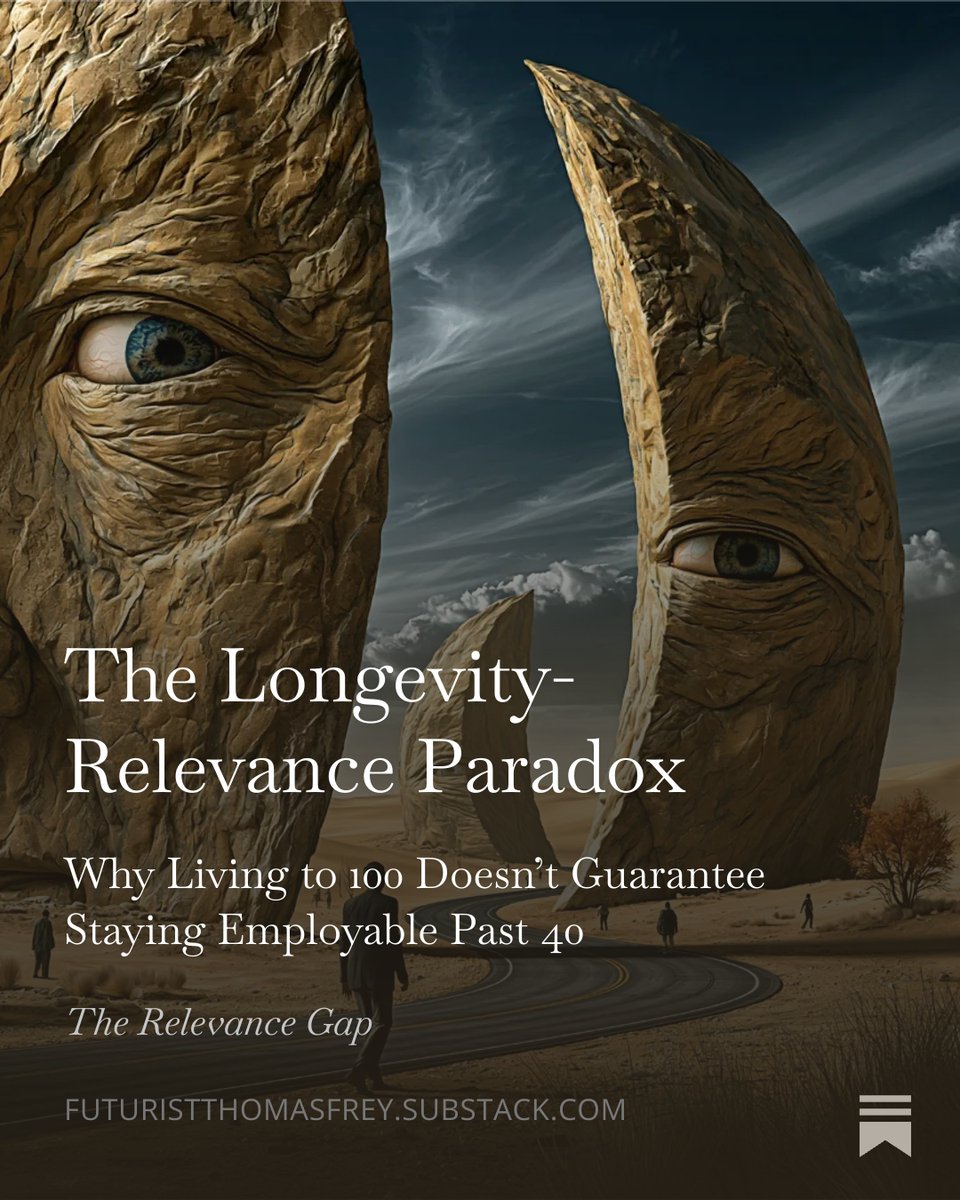 ThomasFrey's tweet photo. The Longevity-Relevance Paradox

We're on the verge of living longer than any generation before us. But there's a catch.

As human lifespans stretch toward 100 and beyond, the lifespan of our professional skills is shrinking to just a few years. The real challenge of the future won't be retirement—it will be staying relevant through decades of relentless change.

The winners won't be those who know the most today. They'll be the ones who never stop reinventing themselves.

Read the full column:
https://t.co/oHjatw7TMe