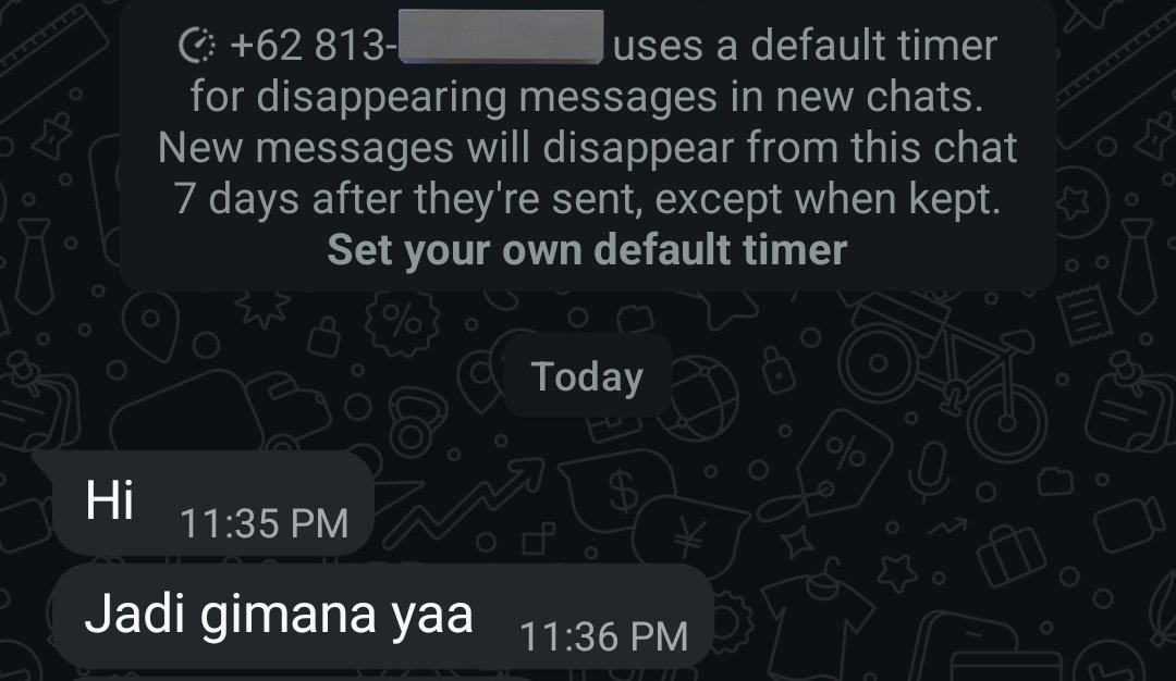 ohmyjahe's tweet photo. TBH, I find this "dissappearing msg" feature is kind of annoying really! 😩
Could you please remove it guys?
cc @Meta @WhatsApp https://t.co/ubTvxEiToP
