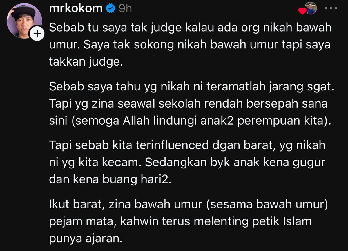 na_adf's tweet photo. Zina adalah barah yang semakin menular dalam kalangan anak muda kita. Yang kahwin bawah umur tak sebanyak kes hamil luar nikah. Kalau hamil luar nikah, apa akan jadi dengan nasab, dan sebagainya? Zina tu lebih merosakkan

Semoga Allah selamatkan anak2 muda kita https://t.co/Xf2BoMVcNs