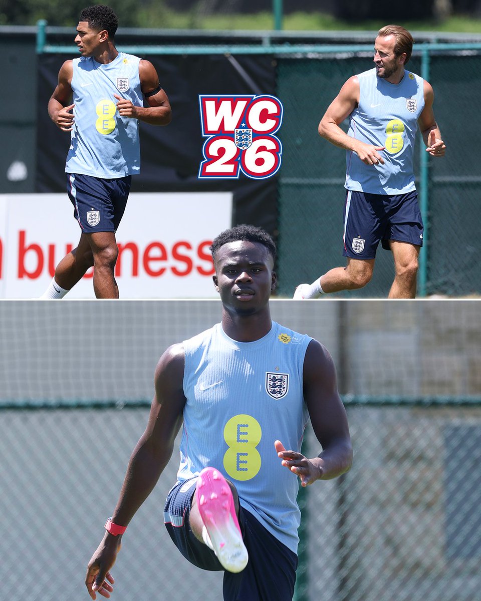 England's tweet photo. Our #ThreeLions are out on the pitch at Swope Soccer Village this morning 👊

Marc Guéhi, Reece James and Declan Rice will follow their own programmes, while Jordan Henderson will continue his recovery at the team hotel. https://t.co/Xb1fMD5OiI