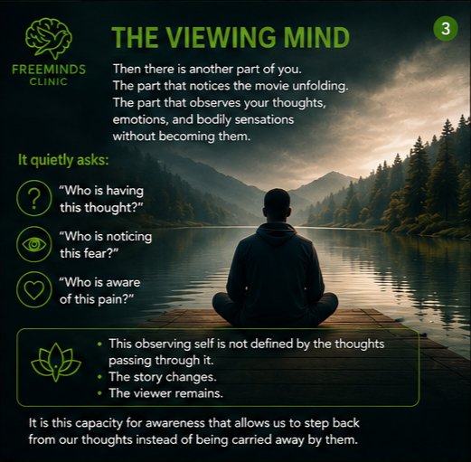 FreemindsClinic's tweet photo. Your mind tells stories.

Not every story is true.

The Acting Mind reacts.

The Viewing Mind observes.

Healing begins when we stop asking,

"Why am I thinking this?"

&amp; start asking,

"Who is noticing this thought?"
👇 Swipe through.

#MentalHealth #Psychology #SelfAwareness https://t.co/2sv2yZI2Od