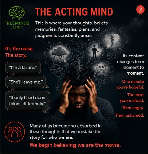 FreemindsClinic's tweet photo. Your mind tells stories.

Not every story is true.

The Acting Mind reacts.

The Viewing Mind observes.

Healing begins when we stop asking,

"Why am I thinking this?"

&amp; start asking,

"Who is noticing this thought?"
👇 Swipe through.

#MentalHealth #Psychology #SelfAwareness https://t.co/2sv2yZI2Od