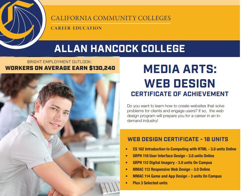 HancockCollege's tweet photo. Turn your creativity into a career with Hancock's Media Arts: Web Design Certificate.

Learn how to design, build, test, and publish websites. 

To learn more about this certificate, email sian.geraghty@hancockcollege.edu. https://t.co/IUiW0ZCJzx