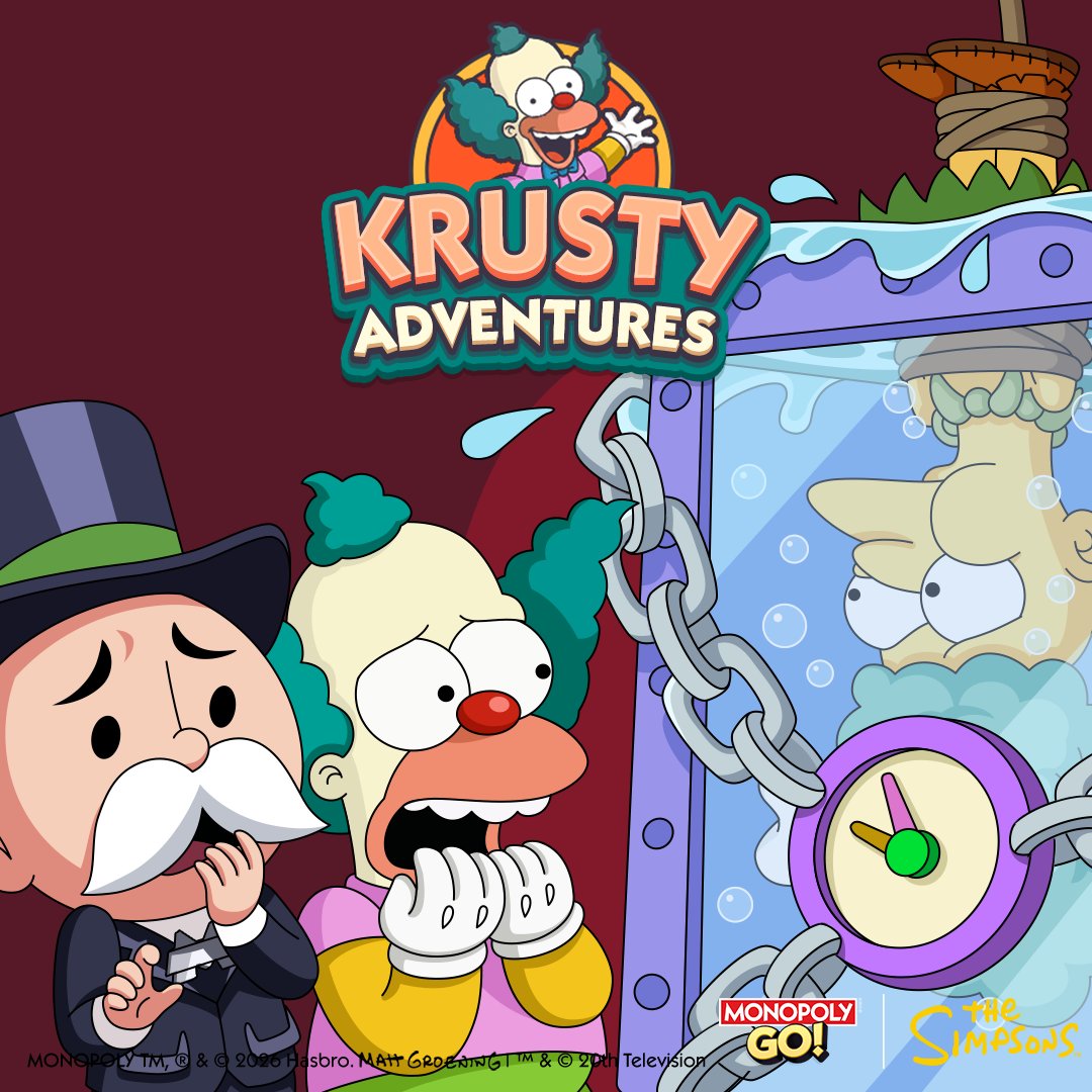 MonopolyGO's tweet photo. Sign the liability wavers and drag your friends into a brand new @TheSimpsons Adventure at Krustyland! 🤡

Hey, hey, there's wicked fun to be had!

https://t.co/XVW0QIizGC https://t.co/zf1H5n6Kb7