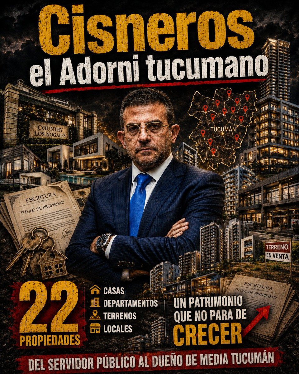 AliciaOlleros's tweet photo. Me gustaría ver en @ElAvisperoOk y en @EnteratePlay los comentarios sobre el patrimonio de Cisneros, pero lo veo difícil, porque #CisnerosEsAdorni y por eso tiene el blindaje de los ensobrados
#Tucumán https://t.co/k1b55t9ds1