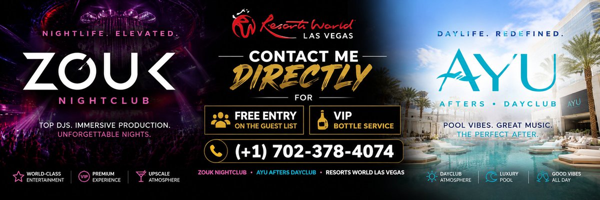 ZOUKNIGHTCLUB's tweet photo. Bringing my 10 years of experience in the industry to @NightclubZouk and @AyuDayclub. Contact me directly for any venue in Las Vegas at (+1) 702-378-4074 https://t.co/NPgOdpOiVu