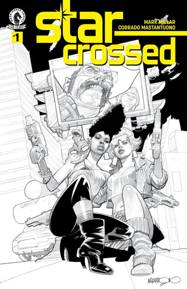 DarkHorseComics's tweet photo. .@mrmarkmillar's Star-Crossed begins today with issue #1! Details: https://t.co/He3nVlDCnK

The two greatest thieves in the universe have a price on their head and every single bounty hunter alive is out to collect it...

By Millar, Corrado Mastantuono, and Clem Robins. With covers from Mastantuono, & Stuart Immonen