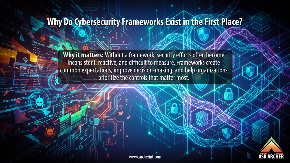 archersec's tweet photo. Frameworks like NIST CSF, NERC CIP, ISO 27001, and CIS Controls weren't built for paperwork—they were built to reduce risk. They provide a roadmap for proactive, consistent cybersecurity.
📩 contact@archerint.com
#AskArcher #CybersecurityFramework #CyberResilience #NISTCSF https://t.co/o0ptPbxT9N