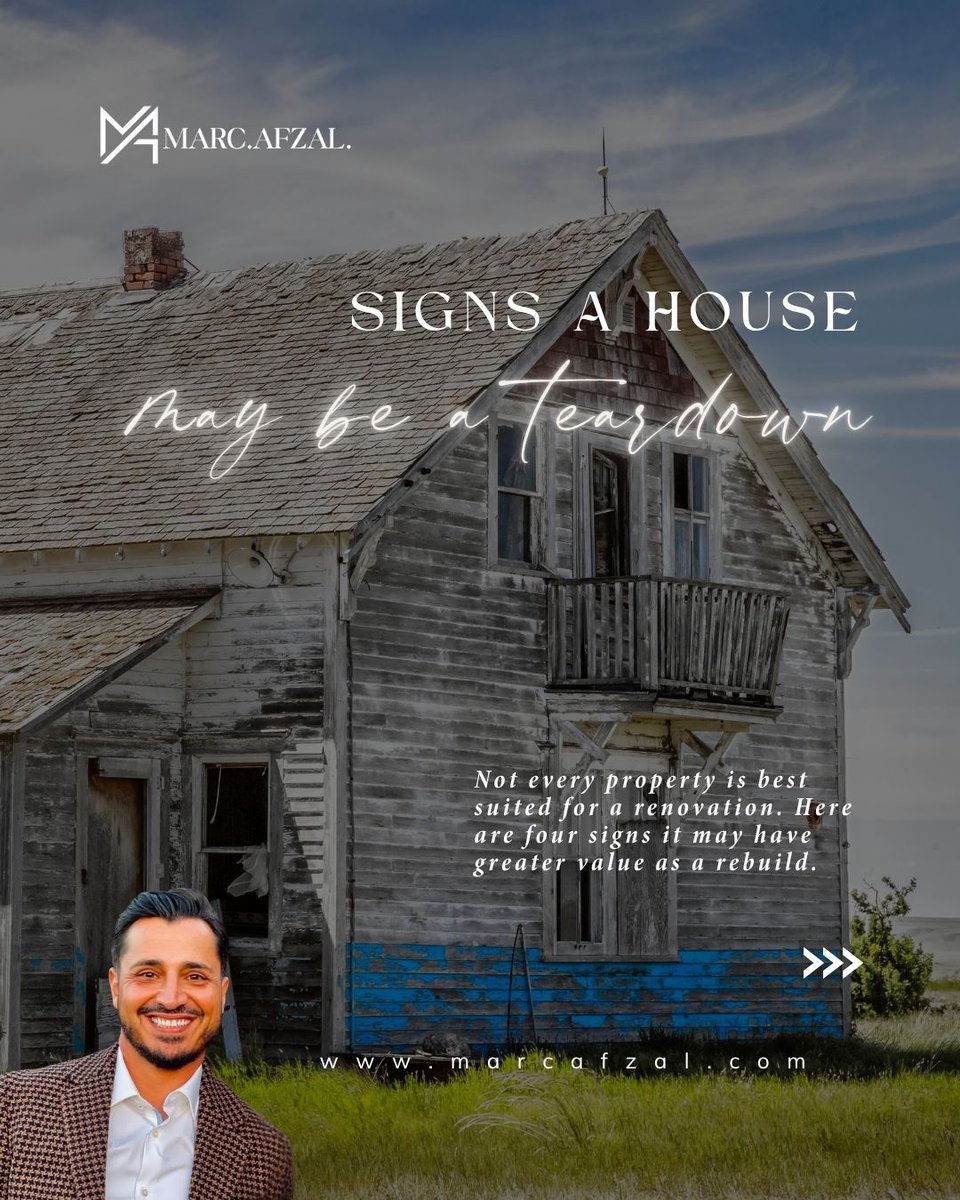 MarcAfzal_'s tweet photo. A house isn't always worth renovating. Structural issues, a small home on a large lot, an outdated layout, or high land value can make rebuilding the smarter choice. 

Have a tear down or off-market opportunity? DM me. https://t.co/5wzmvsu3az