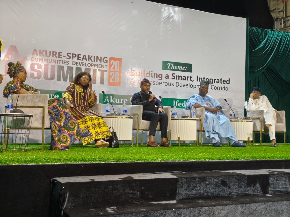 NewsBulletinNG's tweet photo. Ongoing: Panel discussion at the Akure-Speaking Communities Development Summit 2026.

The summit, themed "Building a Smart, Integrated and Prosperous Development Corridor," is holding from today, Wednesday, July 8, to Friday, July 10, 2026, at the Dome International Event Centre https://t.co/BDR0p07m8I