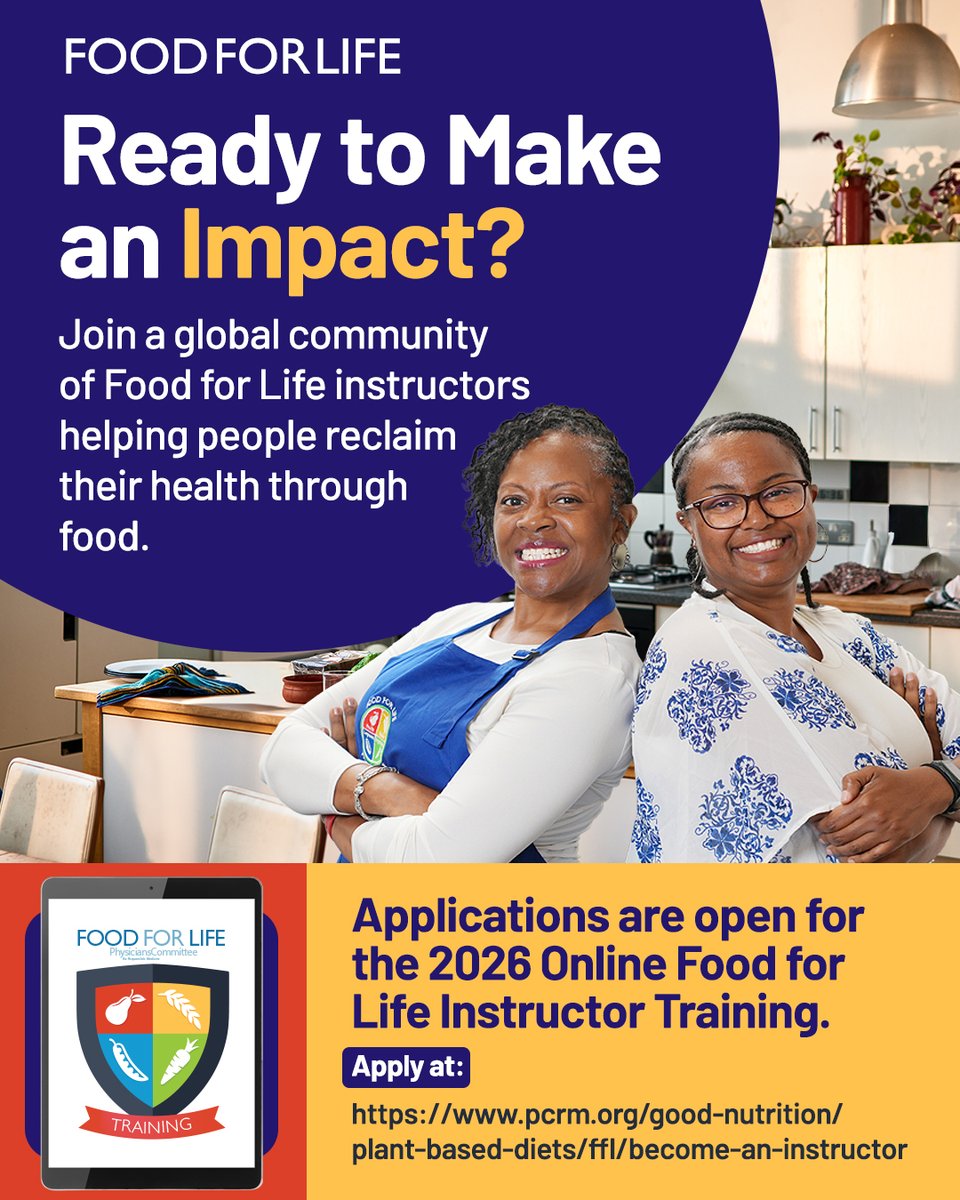 PCRM's tweet photo. From hospitals to community kitchens, Food for Life instructors are making a difference where it matters most. 💚 

Ready to teach with confidence and purpose? 

Join a global community of Food for Life instructors.  
https://t.co/ycYbEQNoBL https://t.co/eaOSinI3Ll