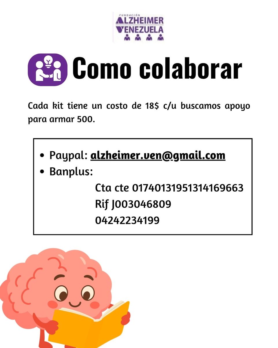 AlzheimerVzla's tweet photo. Desde la fundación alzheimer queremos apoyar a los adultos mayores en casas hogares y refugios, con los Kits de estimulación cognitiva, cada aporte suma, más info 04242234199 https://t.co/l5HWrfAMIQ