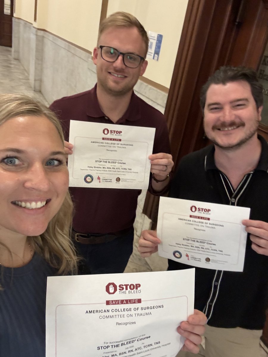 gregoryfxdaly's tweet photo. Creating a safe workplace means being prepared for the unexpected. I'm proud of Aaron, Rachel, &amp; Liam for completing @StopTheBleed training &amp; gaining life-saving skills that could make a difference in an emergency. Thanks @CityofSTL_DPS @SSMHealthSTL for putting this together. https://t.co/pGhQMJ0joS