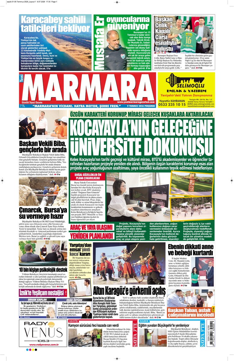 yenimarmara's tweet photo. 9 Temmuz 2026 Perşembe Yeni Marmara Gazetesi 1. Sayfası. Gazetemizin  8 Sayfasının tamamını https://t.co/HUhZWBg4s7 adresine girip "E-Gazete" bölümünden yüksek çözünürlüklü olarak okuyabilirsiniz https://t.co/pRhXZaOmFN