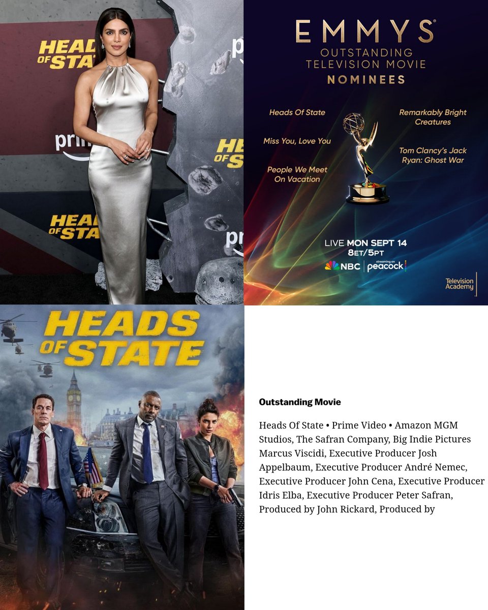 noScrubs96's tweet photo. Funny how Heads of State was dismissed as a B list streaming movie by haters like Jammy Pants and Suchin Mehrotra and then it casually picked up an Emmy nom for best television movie. Priyanka Chopra, you'll always have the last laugh ✨ https://t.co/h9iytkyUJE