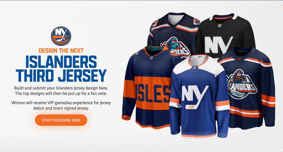 GinoHard_'s tweet photo. The New York Islanders are the FIRST team in NHL history to let fans design a team jersey 👏

Fans can submit their concepts for the Islanders' 2027-28 third jersey, and the winner will get to see it debut in person 🔥 https://t.co/1mWIZf8ELO