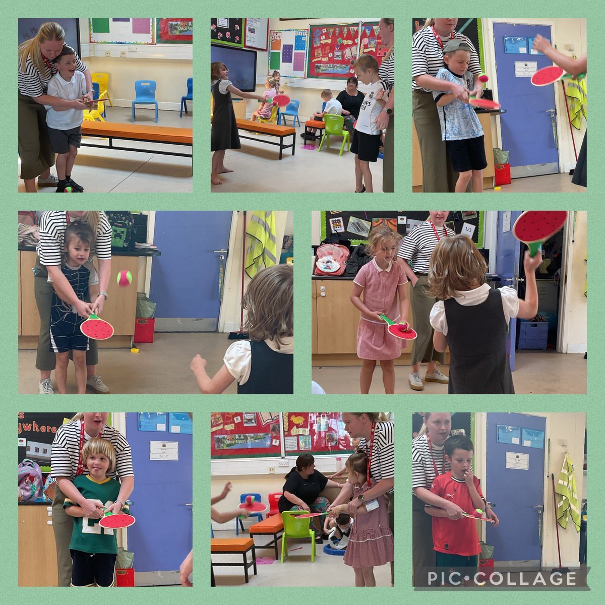 YsgolHenFelin's tweet photo. Today we celebrated Wimbledon in #YHFClass6. We made tennis ball prints with our friends, matched Numicon with numbered balls and developed our gross motor skills using a bat and ball #YHFMandN #YHFWandaswellbeingwednesday https://t.co/jrEH97SYIM