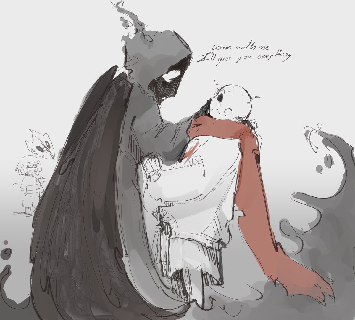 Wdym_cuyo's tweet photo. Headcanon reaper tratando de convencer constantemente a Geno para llevarselo a su Au durante los eventos de Aftertale #Afterdeath https://t.co/tVBoFWPlQn