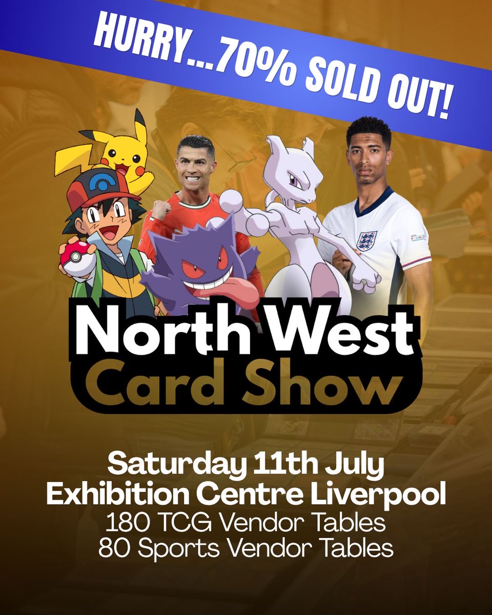 yourECL's tweet photo. 🚨 THIS SATURDAY! 🚨 One of the UK's biggest trading card events is taking over the Exhibition Centre!

The North West Card Show is back and bigger and here's what you can expect:
- Meet Everton legend Duncan Ferguson and secure a photo or autograph opportunity 💙
- 70–80 Sports Card tables ⚽🏀
- 190 TCG tables for Pokémon, Yu-Gi-Oh! & MTG collectors 🎴
- On-site grading services & live tattoo artist 🎨
- The chance to meet & connect with fellow collectors within this ever-growing community 🙌

Doors open at 11:00 am (10:00 am for Early Entry/VIP). VIP Tickets have SOLD OUT and remaining tickets are flying after a sell out February show! ⏳
🎟️ Secure your spot now by clicking the link below...
https://t.co/j3PxK2kNdi