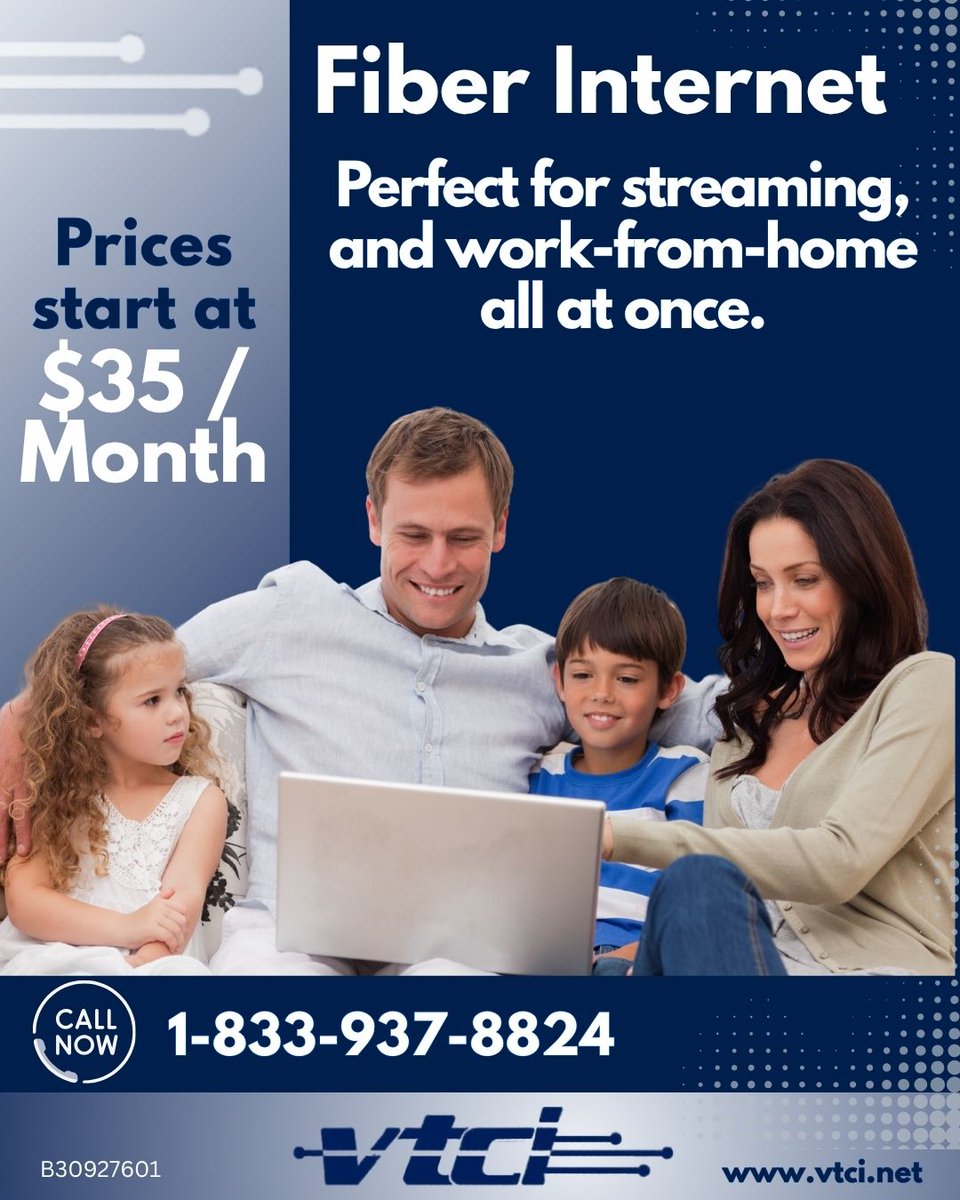 vtci52's tweet photo. VTCI Fiber Internet is your go-to solution for seamless streaming and efficient remote work, handling all your online traffic without a hitch. Call us at 1-833-937-8824 or visit https://t.co/fSEPR4UJn8 to learn more. https://t.co/tpmmCqt1F4