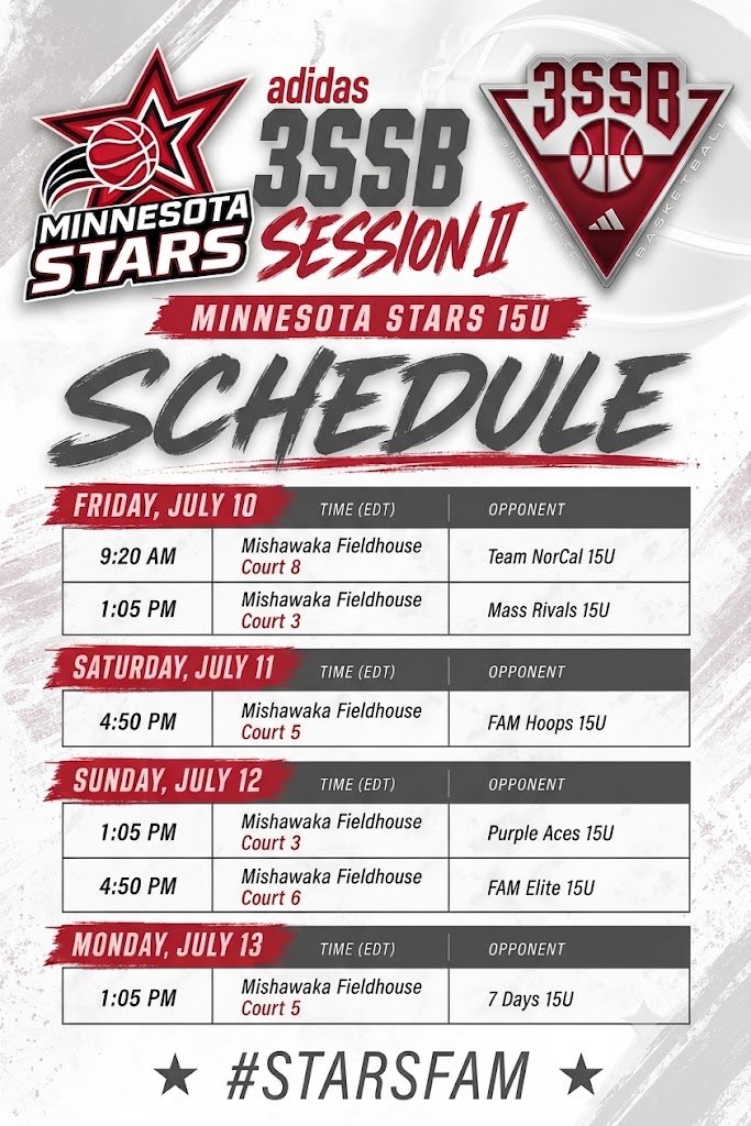 MNStars2029's tweet photo. ⏰ to get back to it!! 🏀👀

Check us out @ 3SSB Session II this week! #StarsFam https://t.co/f6VTZ2EZOc