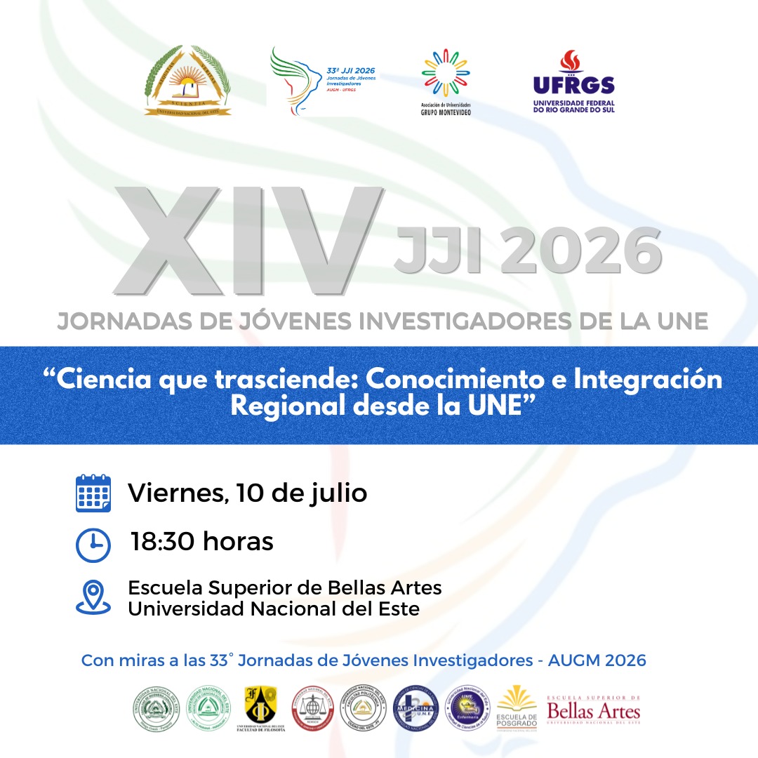 udeleste's tweet photo. La UNE invita a la comunidad educativa al acto de apertura oficial, de la "XIV edición de la Jornada de Jóvenes Investigadores (JJI-2026)", con el lema "Ciencia que trasciende: Conocimiento e Integración Regional desde la UNE", con miras a las 33 JJI de la AUGM 2026. https://t.co/j1cl02DuOB
