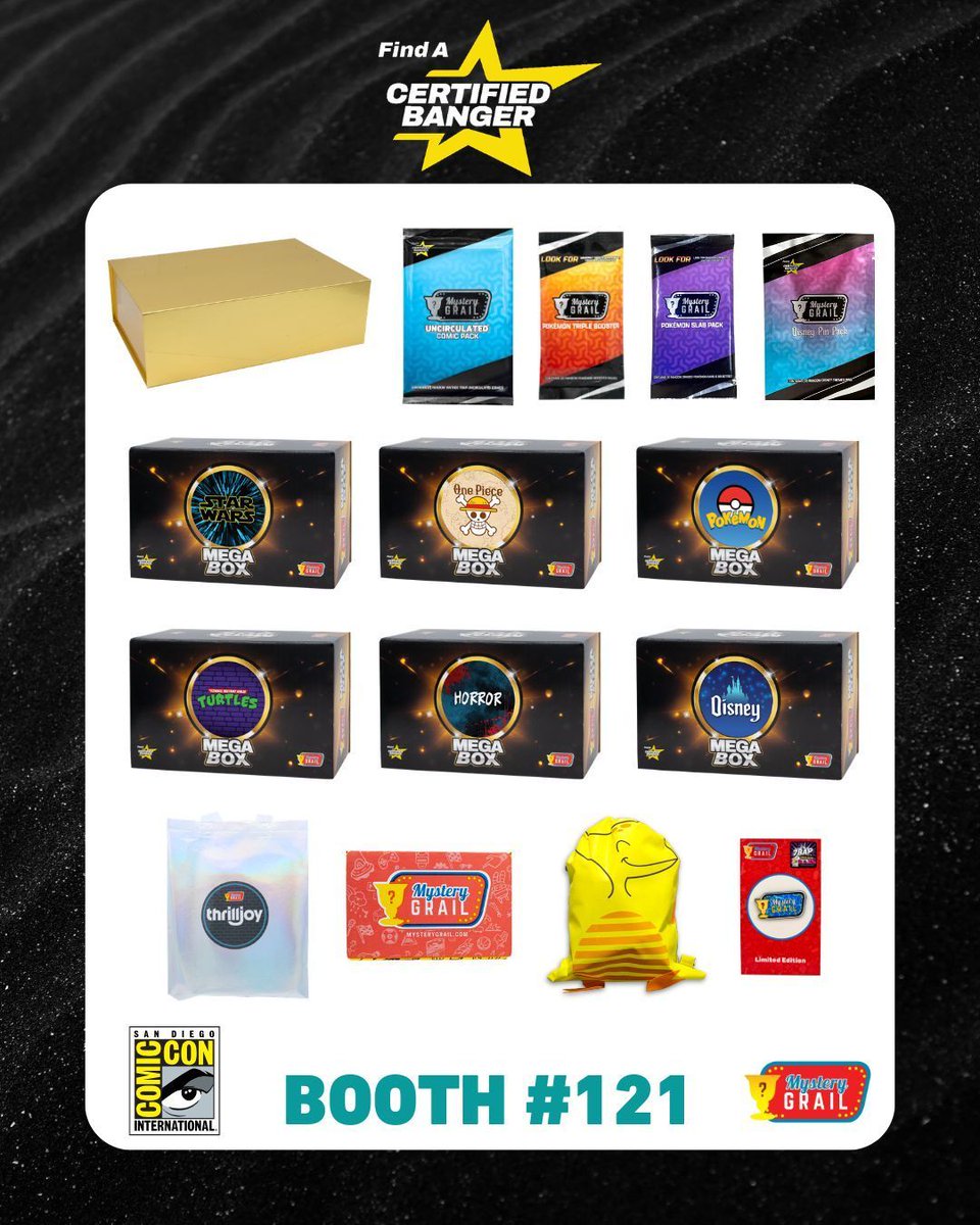 7BucksAPop's tweet photo. The countdown to SDCC is on! 👀 @Comic_Con
Everything featured here is headed to MysteryGrail Booth #121... but you don't have to wait. Shop online now at https://t.co/lDmabPVMGI!
#MysteryGrail #SDCC #SDCC2026 #sandiegocomiccon #MysteryBoxes https://t.co/g7KTqHYURB