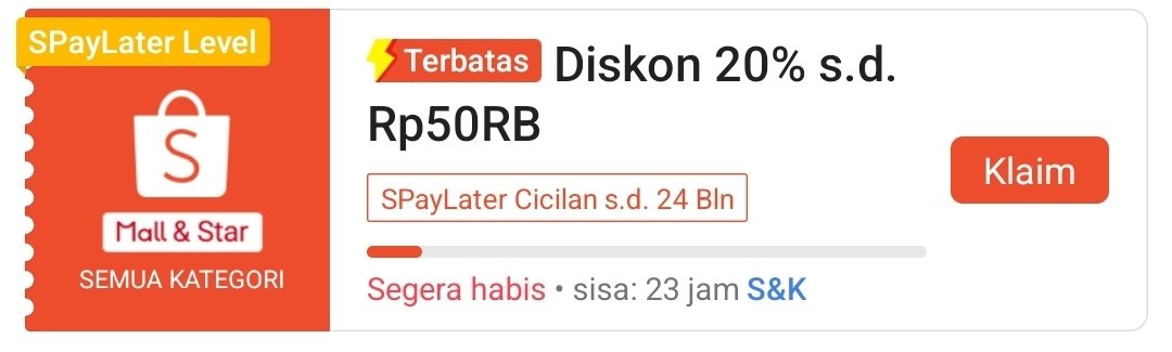 RacunBelanja's tweet photo. Voucher SPayLater Level
Diskon 20% maksimal Rp50.000

Klaim di sini:
https://t.co/BhwqW3bJlL https://t.co/fGdZPP5nQE