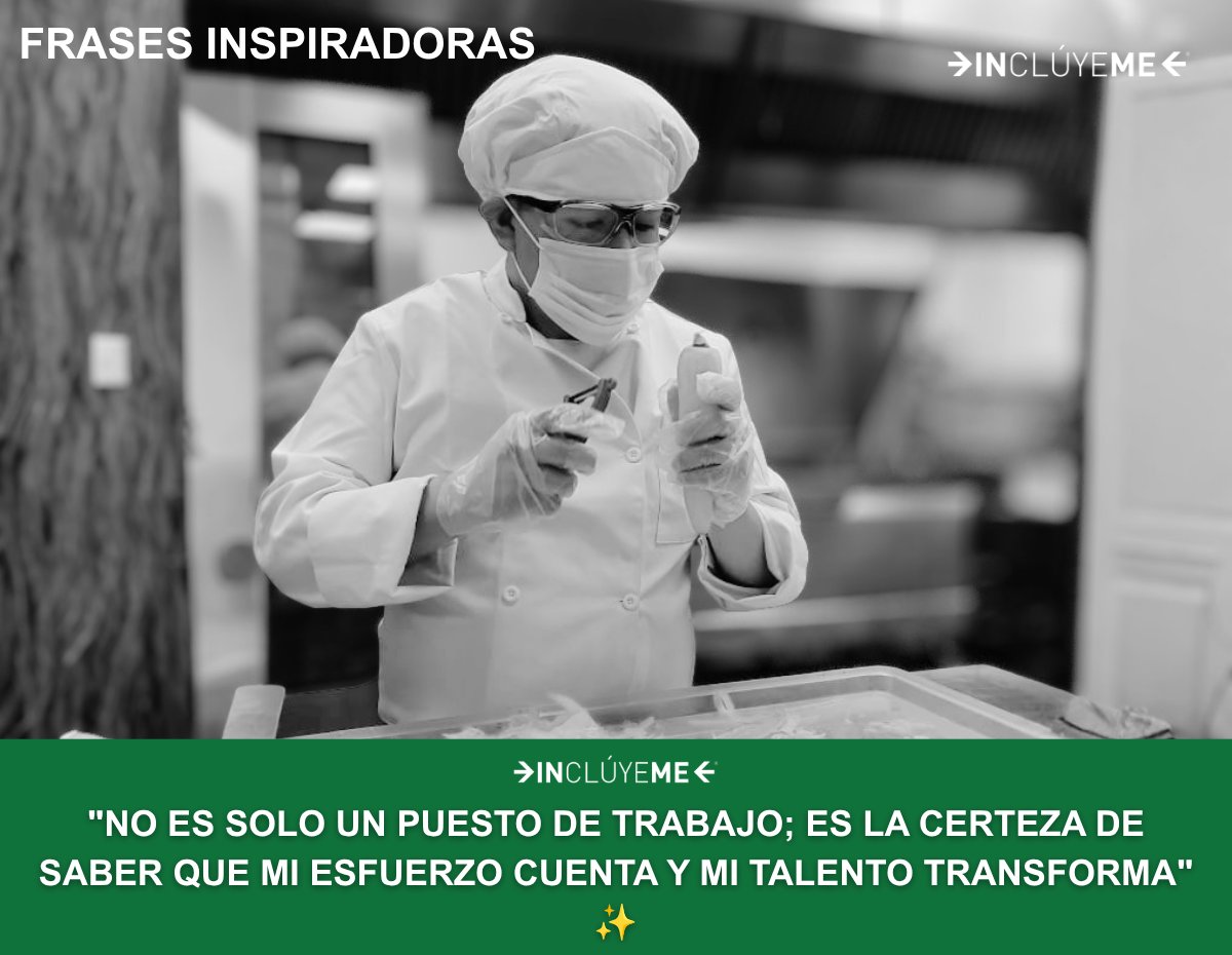 incluyeme_org's tweet photo. El empleo transforma vidas porque brinda autonomía, confianza y la oportunidad de demostrar el talento de cada persona. 💚 En Fundación Inclúyeme impulsamos espacios donde las personas con discapacidad intelectual y autismo puedan crecer y desarrollarse. ✨  #InclusiónLaboral https://t.co/FU29VjnYtu