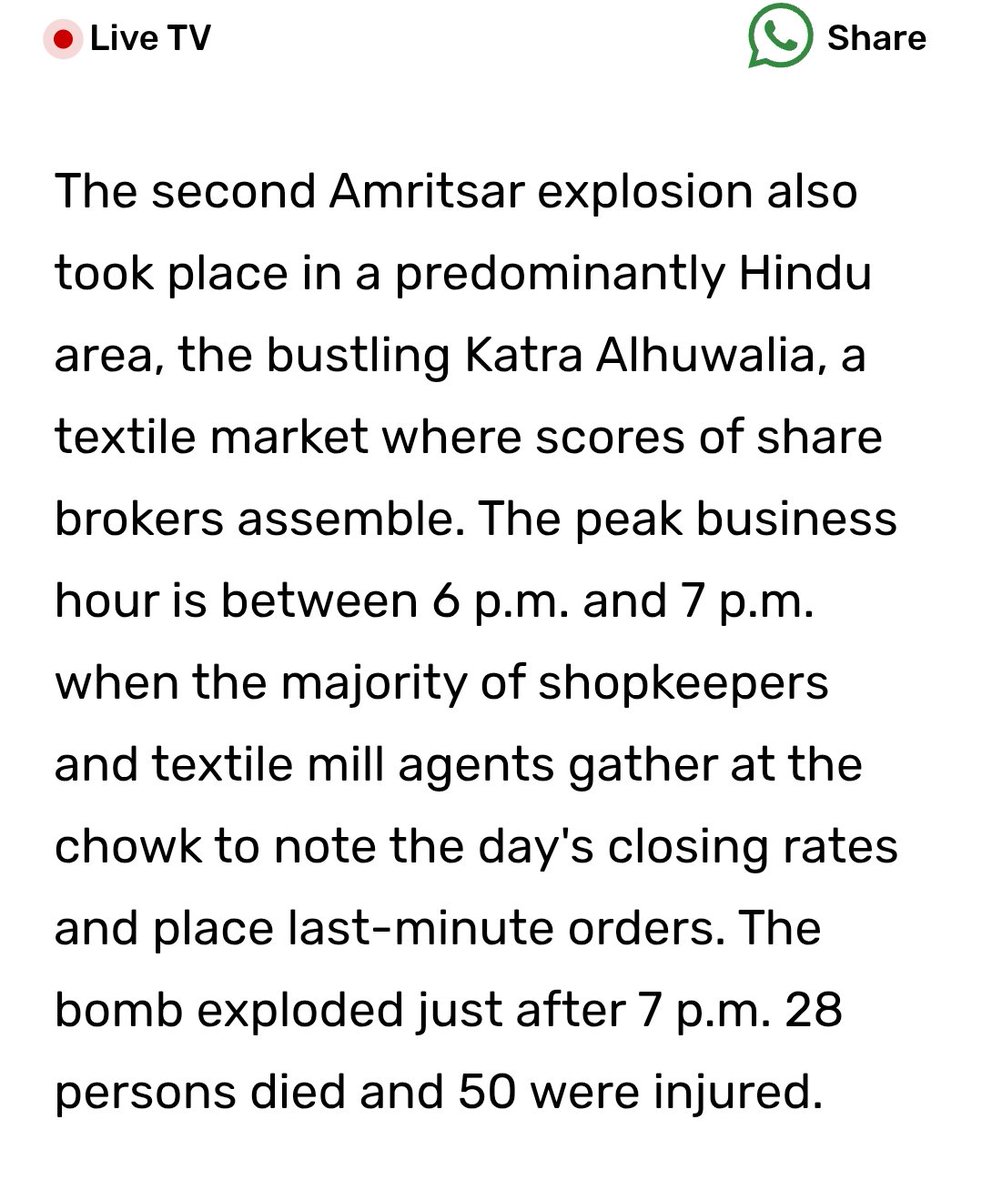 Mgaambo's tweet photo. @AloPal My elder sister survived this blast with burn injuries .she saw bodies flying in air..my chacha had to take transfer from his bank job &amp; eventually leave punjab only coz he was hindu officer in bank..these khalistnis cry victim but destroyed countless families https://t.co/mvmQsASkAN