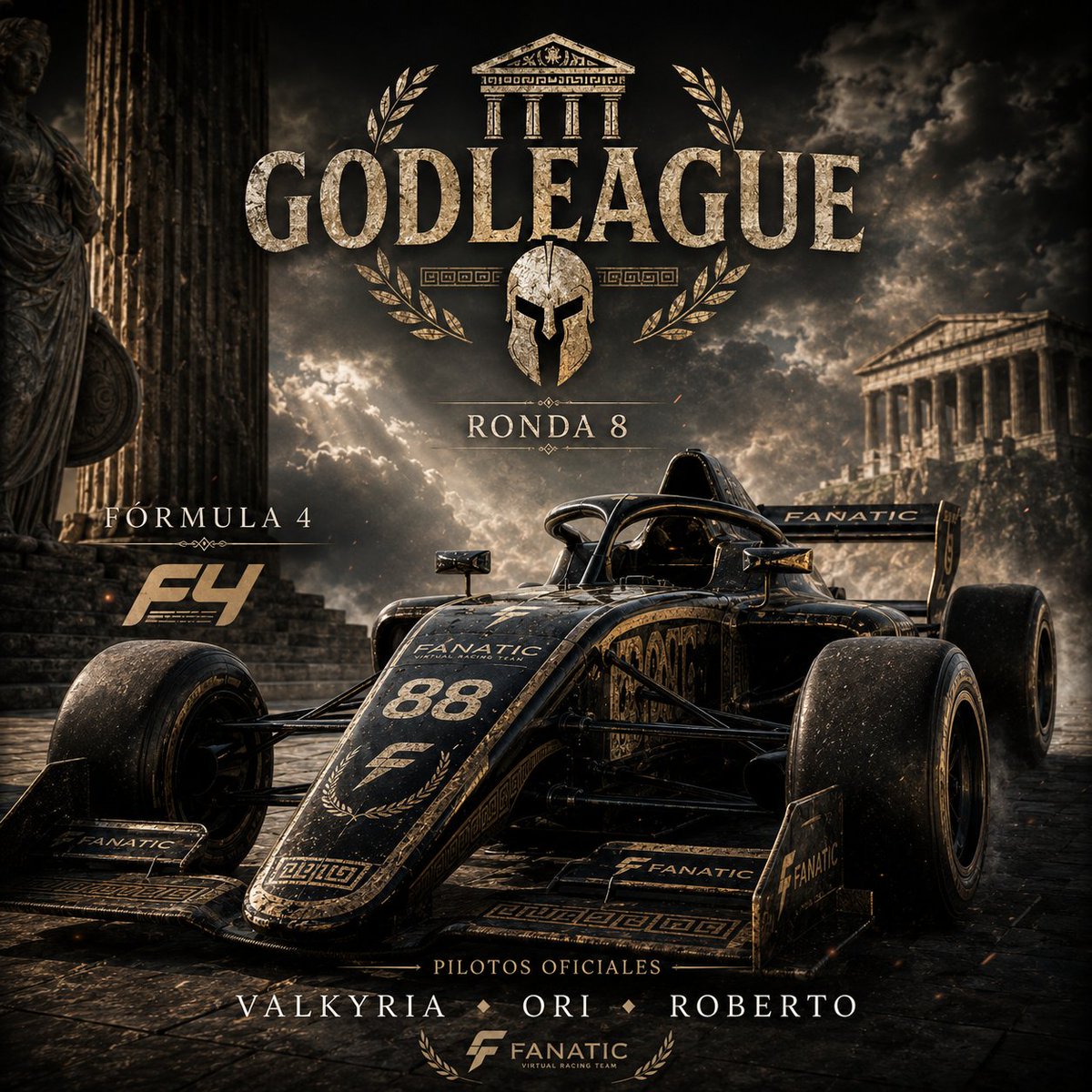 FanaticVirtual's tweet photo. 🏛️ RONDA 8 · GODLEAGUE ⚡
El Olimpo nos espera.
🏎️ Fórmula 4
👥 @Valkyria_dg91 · @OriMonty92 · @Majestic204
Hoy toca luchar cada curva y pelear por la victoria. ¡Vamos con todo! 💙🔥
#GodLeague #Formula4 #Fanatic #SimRacing #BeFanatic https://t.co/ahc1n4UIC0