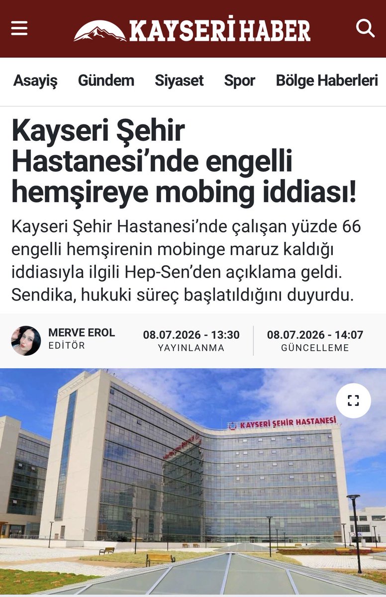 hepsen_2020's tweet photo. Kayseri Şehir Hastanesi’nde engelli hemşireye mobing iddiası!

Kayseri Şehir Hastanesi’nde çalışan yüzde 66 engelli hemşirenin mobinge maruz kaldığı iddiasıyla ilgili Hep-Sen’den açıklama geldi. Sendika, hukuki süreç başlatıldığını duyurdu.

#KayseriŞehirdeMobbingVar 

@drmemisoglu @saglikbakanligi 
@sagliklicozum @kayserivaliligi @gokmen_cicek_ @kayseriism @Dr_Mehmet_Ersan @kayserihastane @KayseriOlay @kaytvkayseri @HunatTV @kayseritelgraf @kayserianadolu @KayseriilkHaber 

Haber detay; https://t.co/HEvqpJwVI5