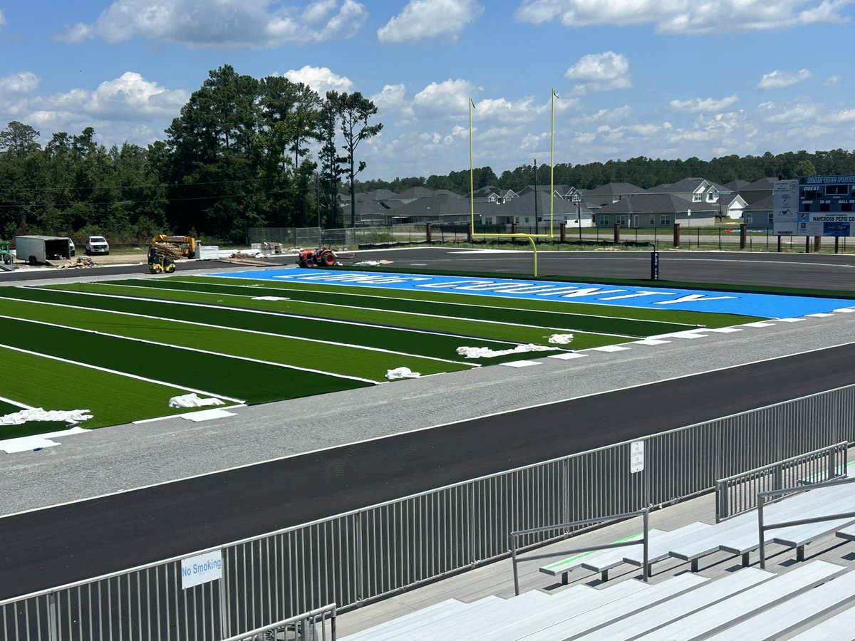 Coach_Pfiester's tweet photo. Was awesome to see the turf getting laid out in #LongCounT today!  Hard to describe the level of excitement for our kids to have a facility like this!  #Team29 #ERWE https://t.co/onPAA1vRRR