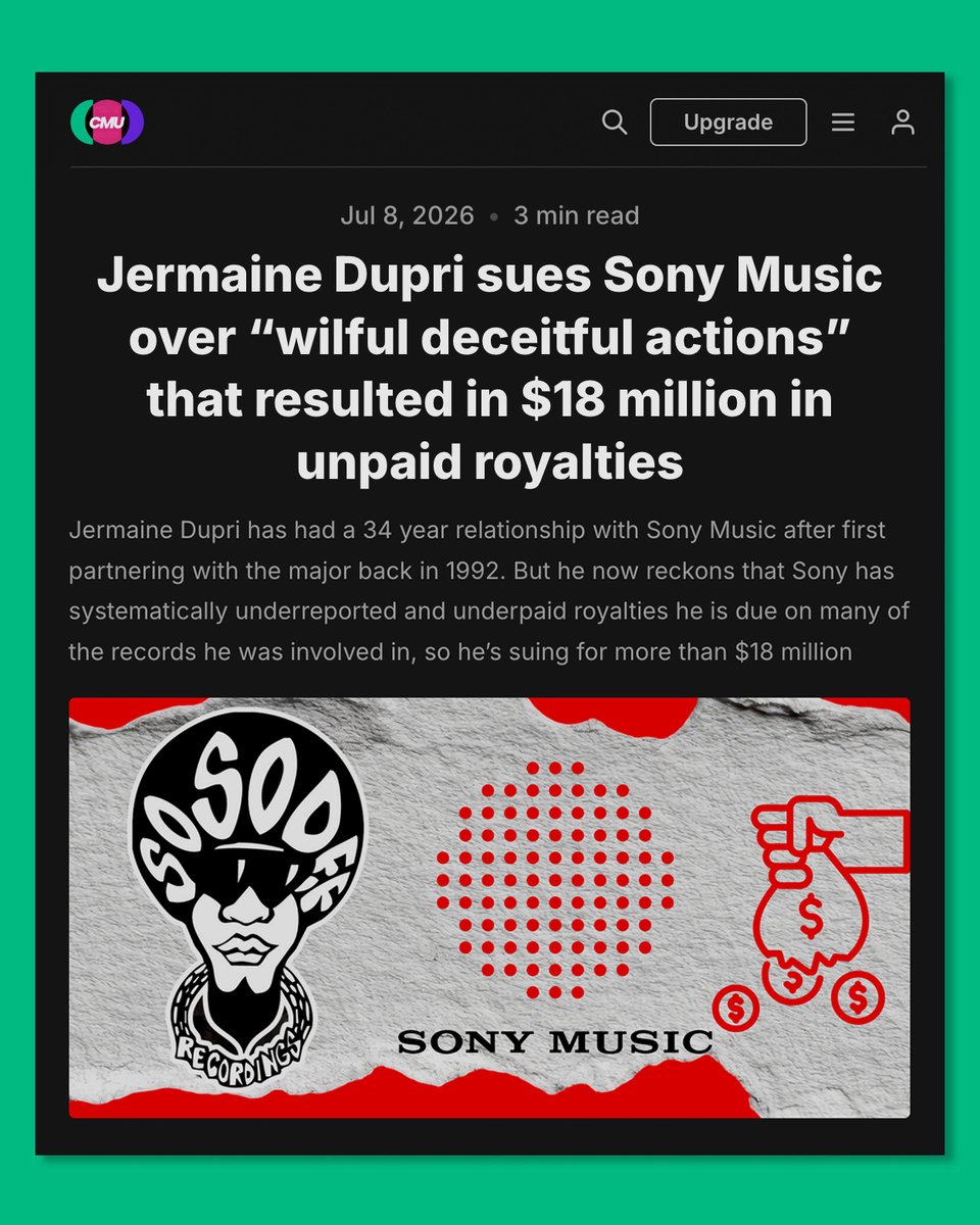 ChrisUnLimited's tweet photo. Despite the very best efforts of TextEdit to autocorrect 'Dupri' to either 'Duper' or 'Drupe', I think I managed to spell Jermaine Dupri's name correct every single time he is mentioned in this CMU report on his $18 million royalties lawsuit against Sony Music. I consider that today's main success. Here is that CMU report: https://t.co/fDLgGcFFLt