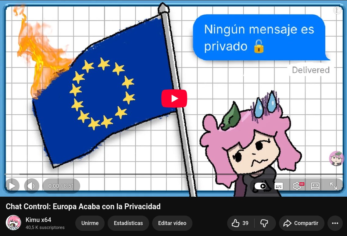 notkimu's tweet photo. Chat Control es la medida que Europa está votando para poder escanear todos los mensajes que envíes antes de que lleguen a su destinatario.
Este jueves 9 de julio se vota para hacer pasar la primera versión a la ley.

Llevo toda la noche haciendo un video al respecto https://t.co/X5b1JTpmTc