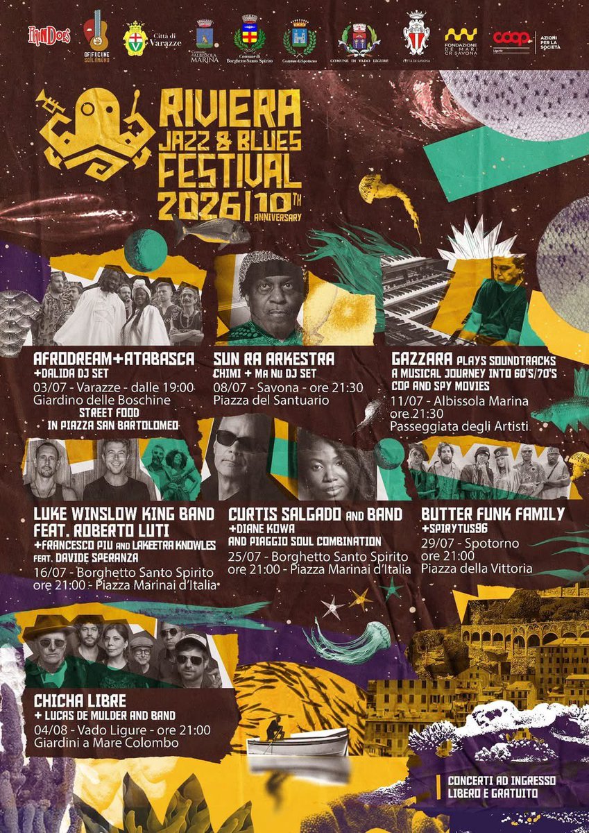 SunRaUniverse's tweet photo. Sun Ra Arkestra - Riviera Jazz &amp; Blues Festival - Santuario, Liguria, Italy 🇮🇹 - Wed Jul 8 2026 https://t.co/XioA2CiVsC
