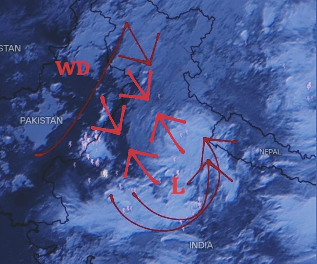 KashmirWeather2's tweet photo. The #interaction between the Western Disturbance and the monsoon low pressure system is expected to enhance rainfall across North India in the coming days Jammu & Kashmir could also experience a widespread spell of rain on 11 and 12 July. https://t.co/hfPMpFUXhl